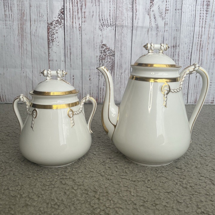 Haviland Limoges Chocolate Pot / Teapot and Biscuit Jar Set Nautical Rope 1870