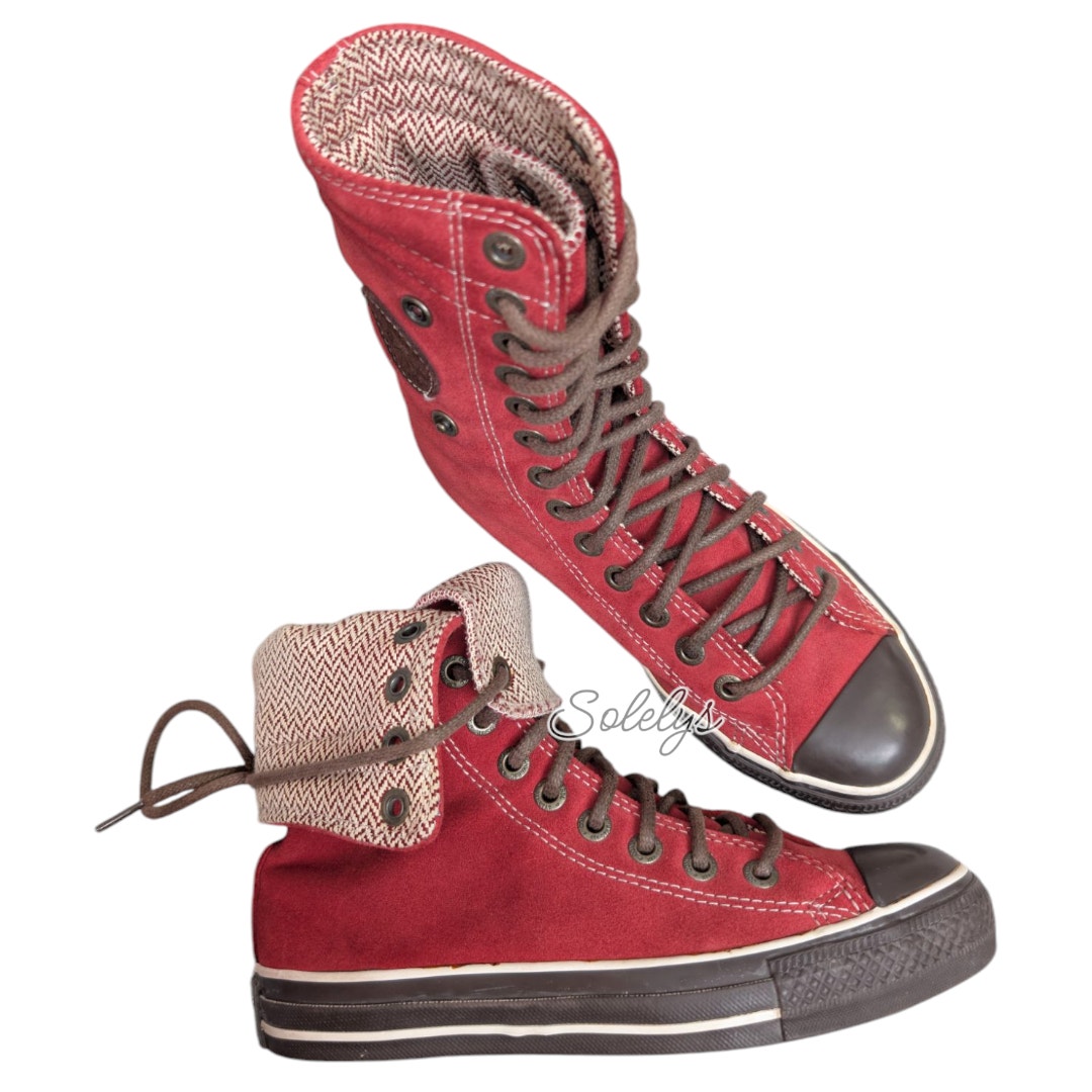 Converse RARE 2004 XHI KneeHi Vintage Red Brown Suede Calf Hi Foldover Sneaker 6