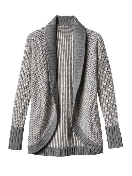 Athleta Sierra Cashmere Wool Wrap Cardigan Grey Tweed Knit Oversized Open Sz M