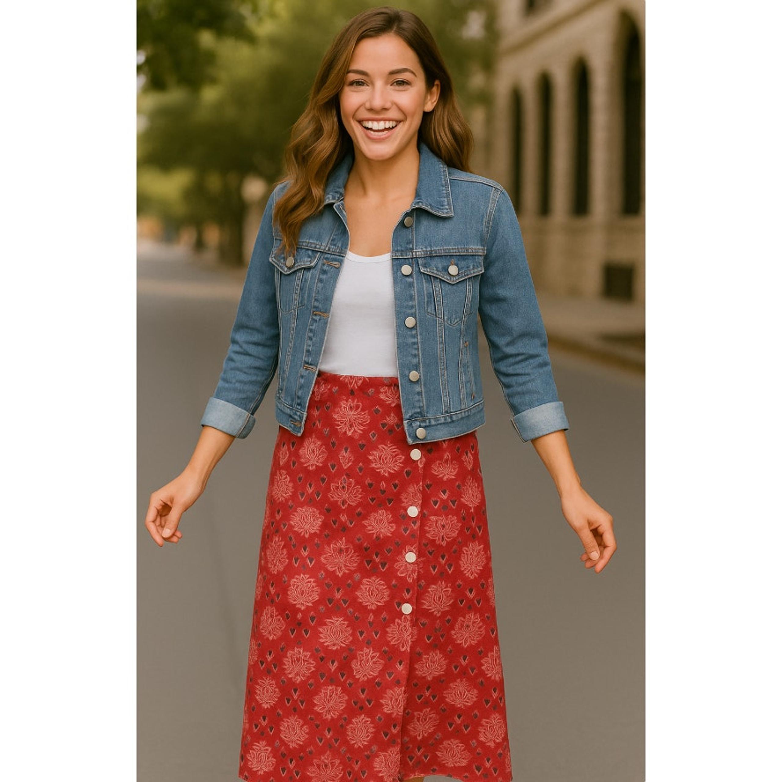 Coldwater Creek Red Midi Wrap Banadana Skirt Buttons PS Summer Linen Blend