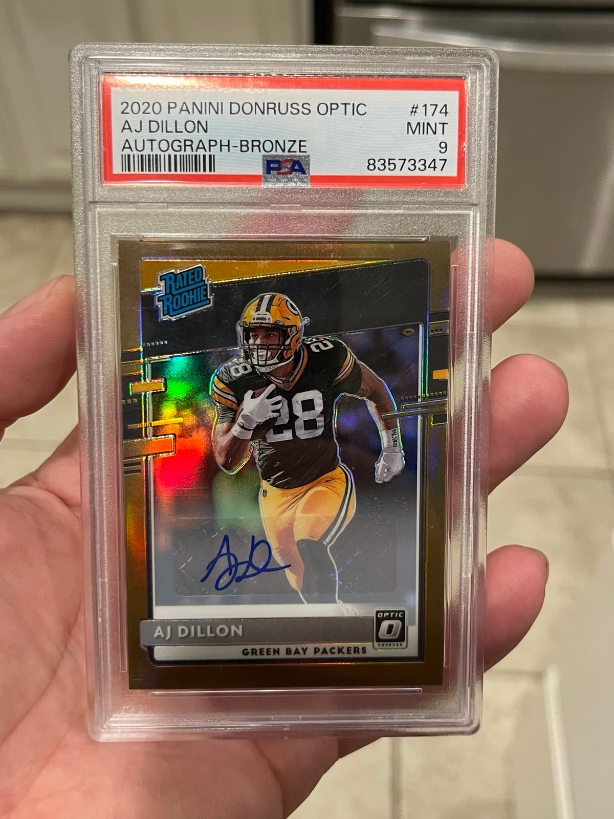 AJ Dillon Optic Bronze Rated Rookie Auto PSA 9