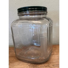 Vintage Hoosier Square Gallon Ribbed Glass Container Jar W/ Dark Green Lid ~Nice