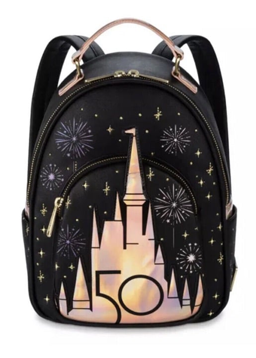 NWT Disney Parks Loungefly WDW 50th Anniversary Grand Finale Black Mini Backpack