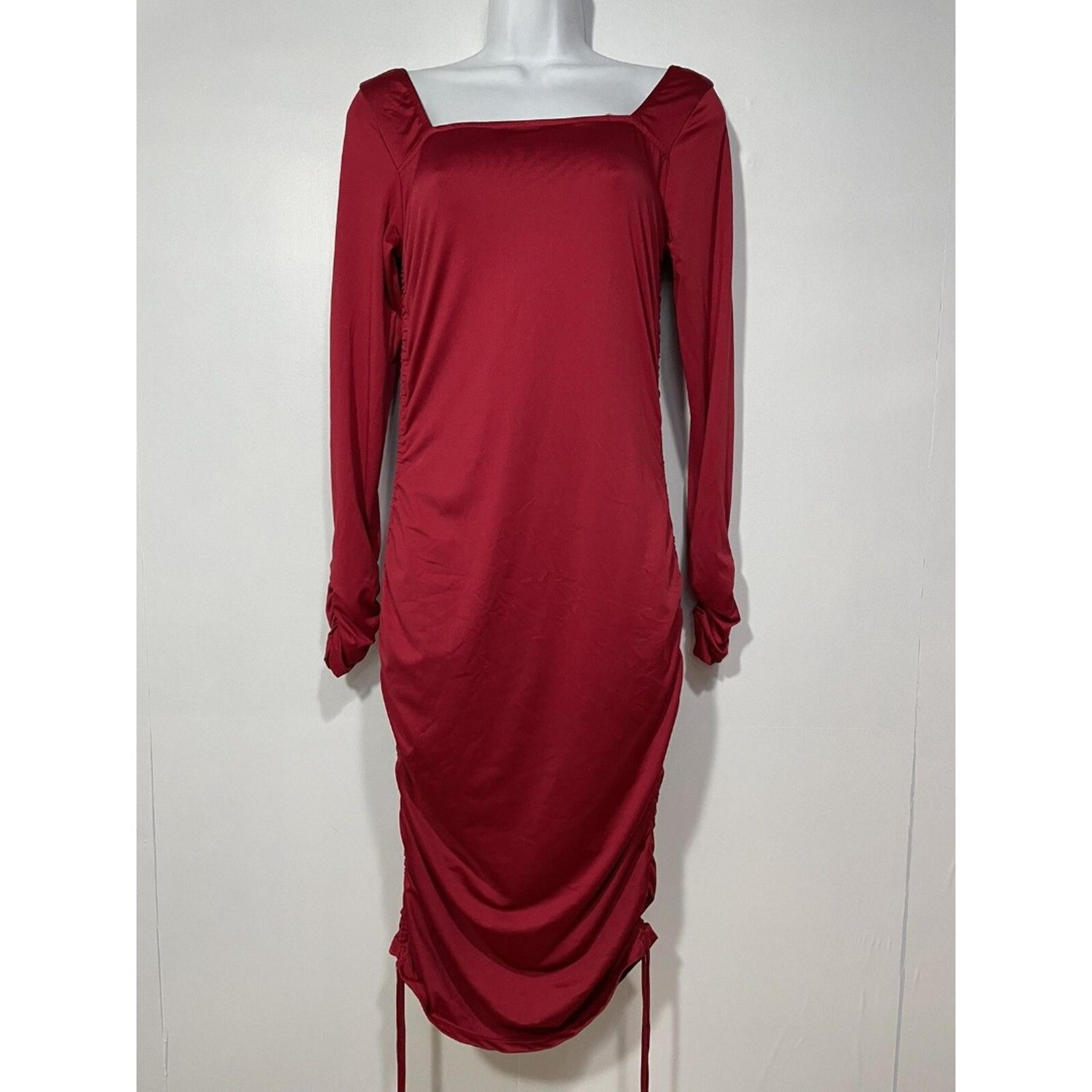 Fashion Nova Midi Dress Womens Medium Red Shirred Bodycon Mermaid quiet luxury