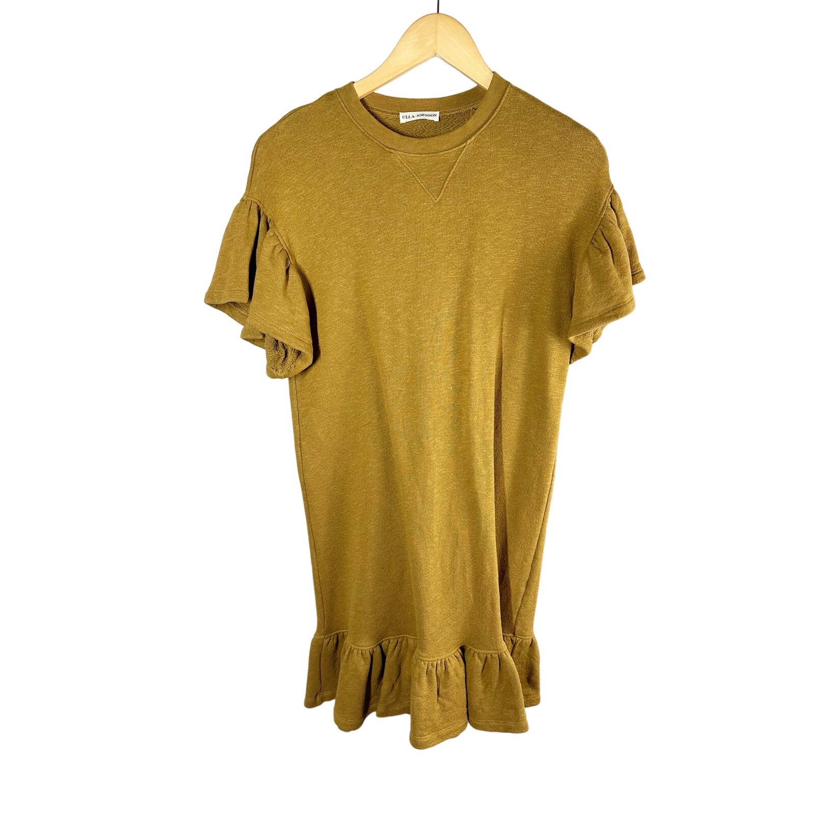 Ulla Johnson Tillie Ruffle Sweatshirt Dress Size 0 Golden Yellow Neutral