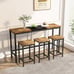 Modern Pub Table Set w/ 3 Hanging Stools - Natural/Black