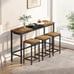 Modern Pub Table Set w/ 3 Hanging Stools - Natural/Black