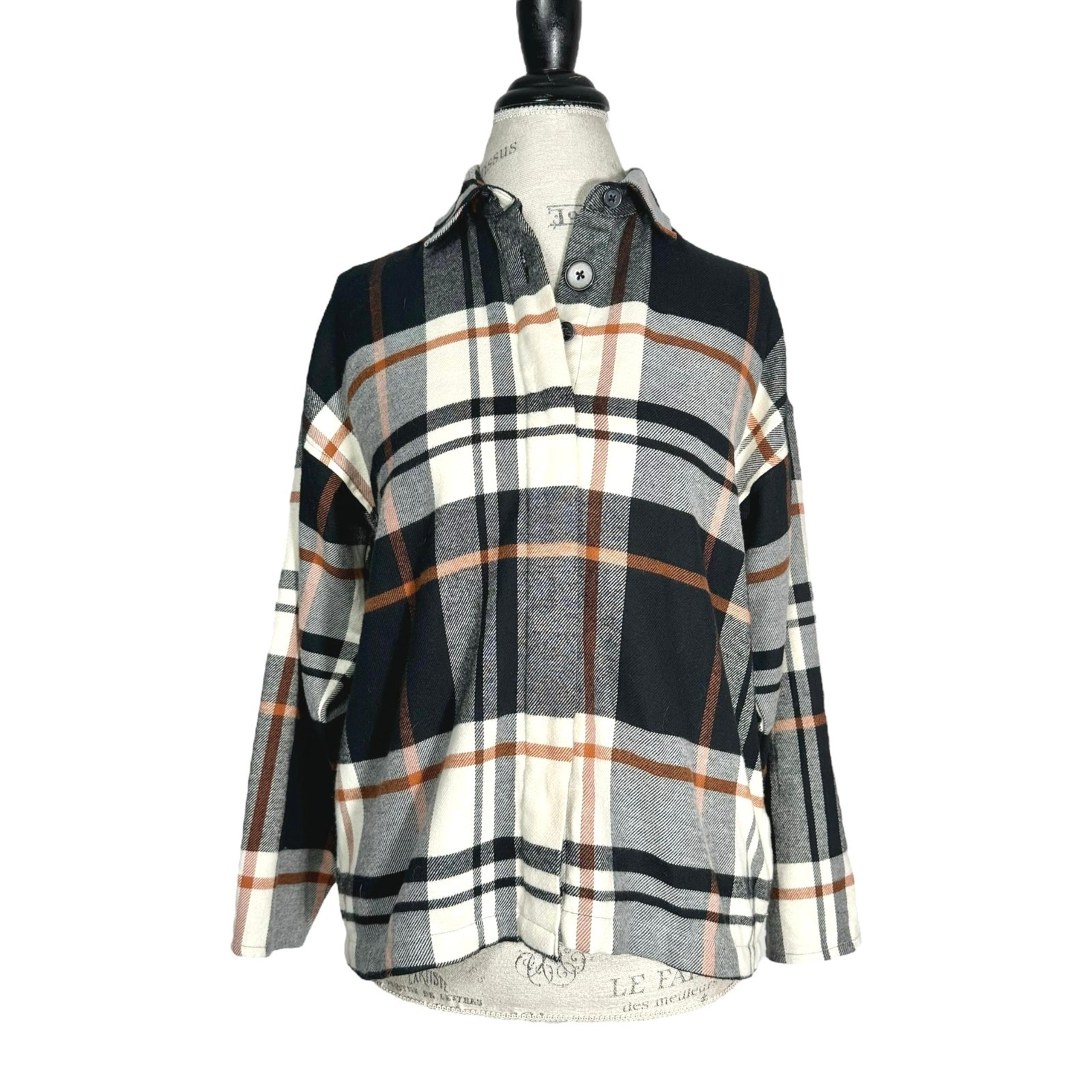 Madewell | Women | Oversized Boxy Dark Plaid Flannel Button Up Shirt | Size XXS