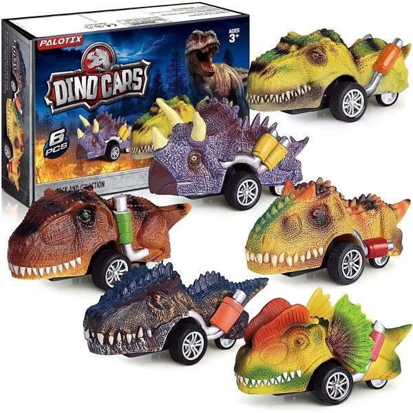Dinosaur Toy Pull Back Cars: 6 Pack Dinosaur Toys for Kids 3-5