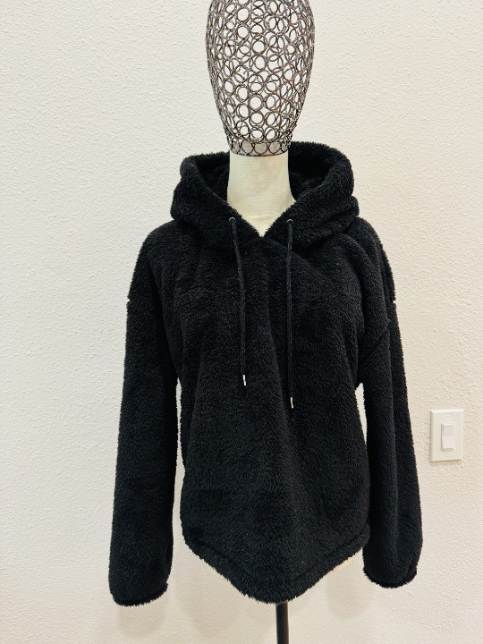 James Perse Luxe Y/osemite Black Fuzzy Fleece Hooded Pullover Jacket