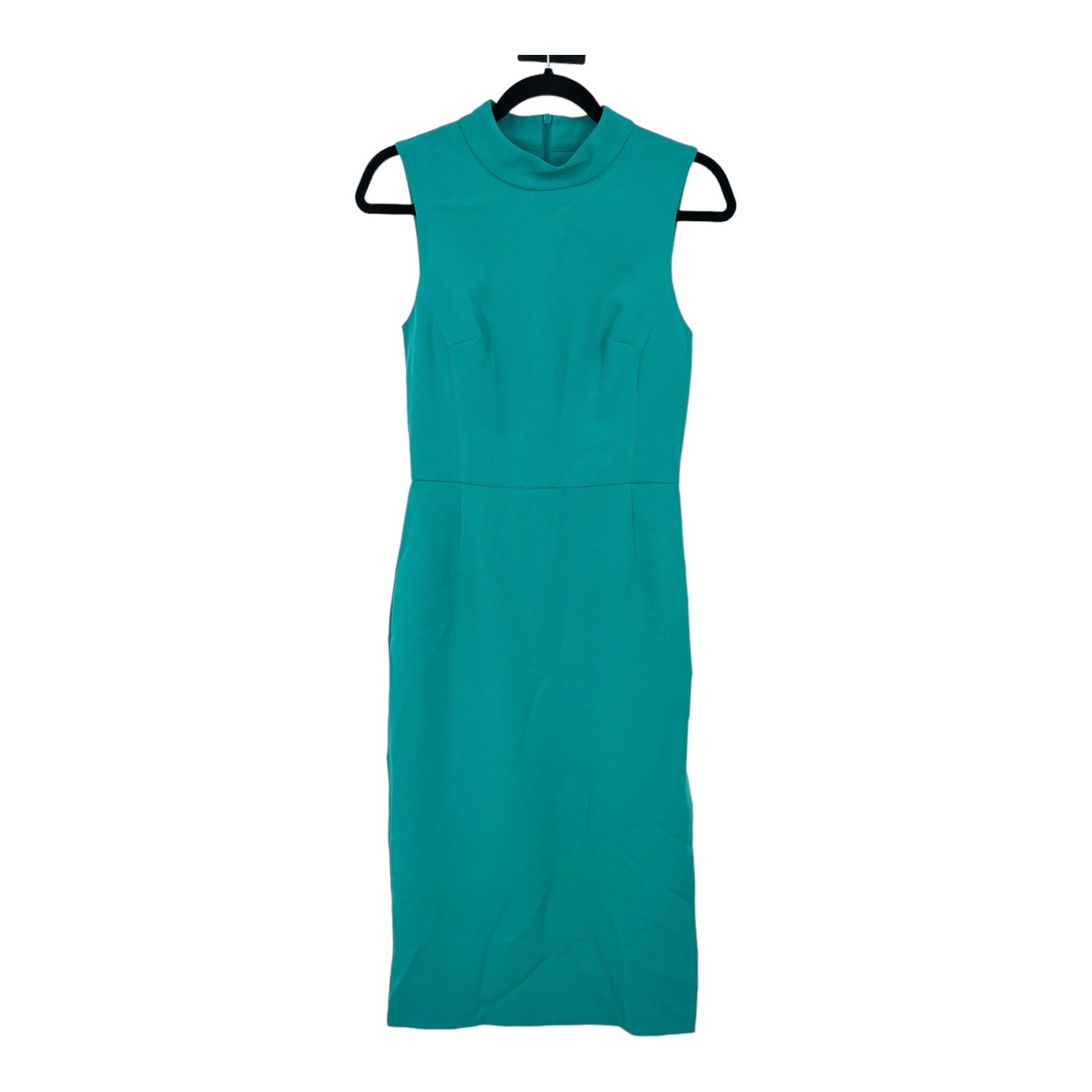 French Connection dress Echo mock neck midi sheath teal size 4