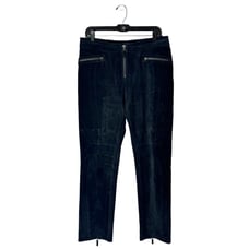 Siena Studio Pants Women 10 Black Suede Leather Zipper Accents Straight Leg