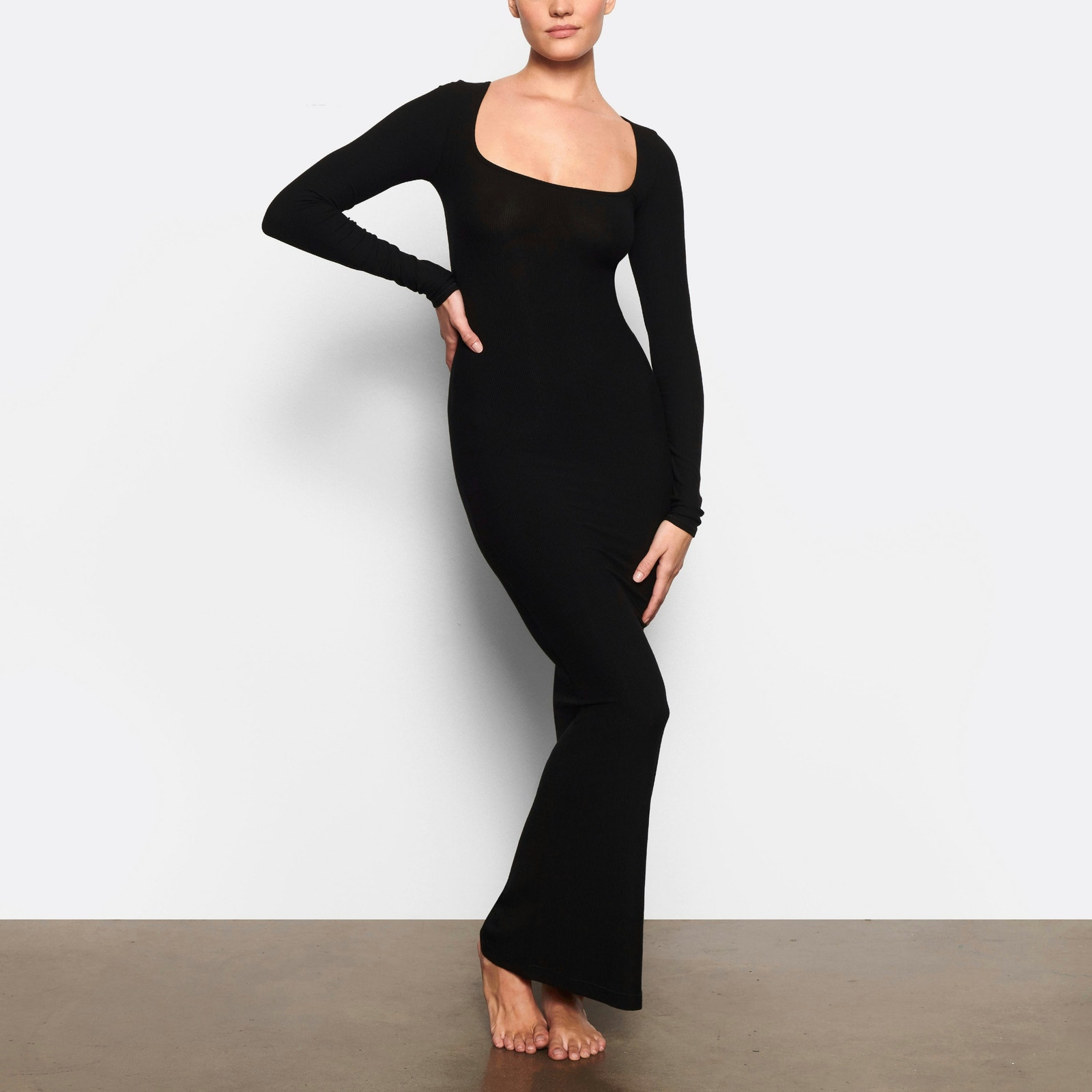 SKIMS Soft Lounge Long Sleeve Dress Onyx Black NWT M