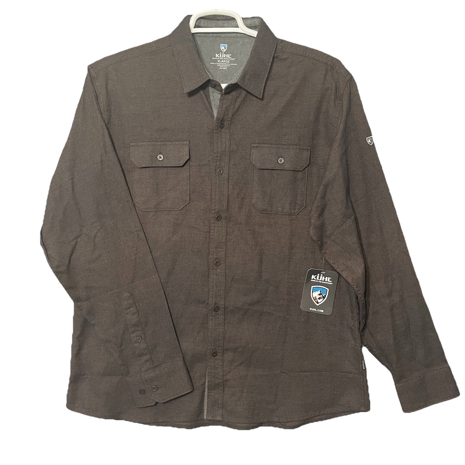 KUHL Men's Descendr Flannel Shirt Black Coffee Sz XL Button Up Gorp Core Hiking