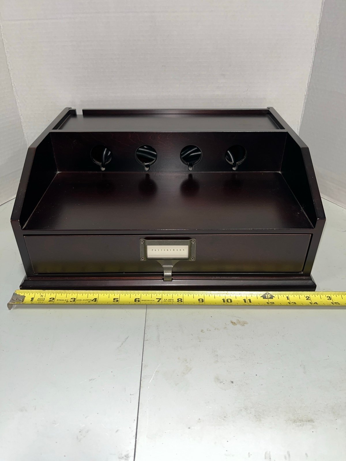 Pottery Barn Desktop Organizer and Charging Station Brown Wood with Drawer.