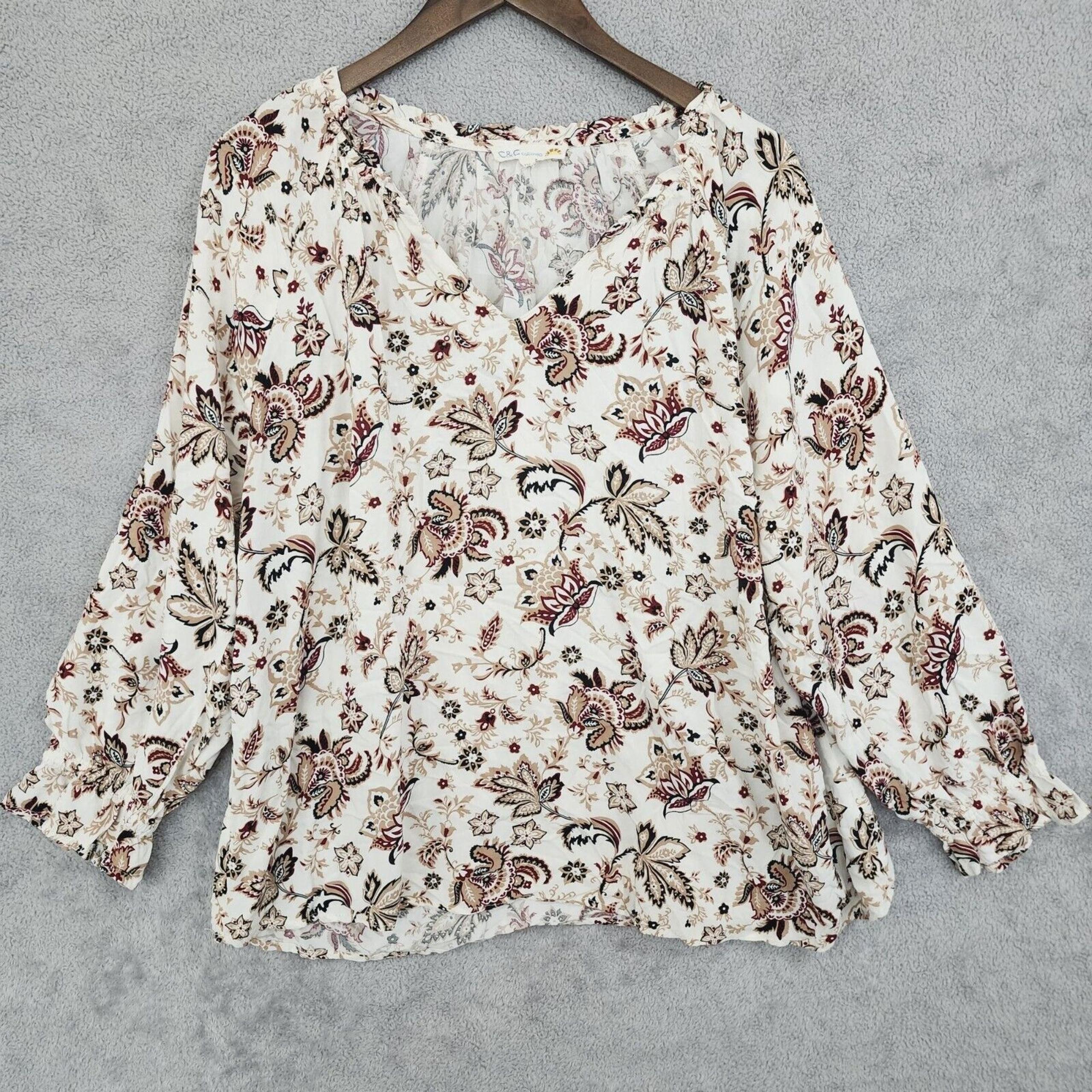C&C California Women's Floral Long Sleeve Blouse Top Size XL 12CT