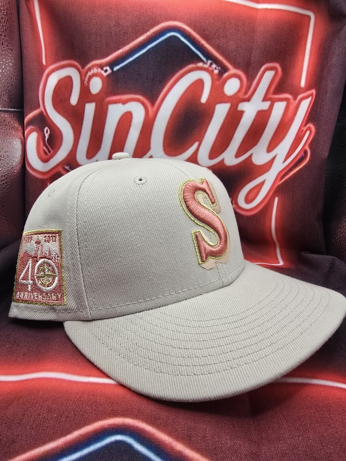 Hat Club Seattle Mariners Gray Peach UV New Era 59FIFTY 40 Years Patch 7 1/8