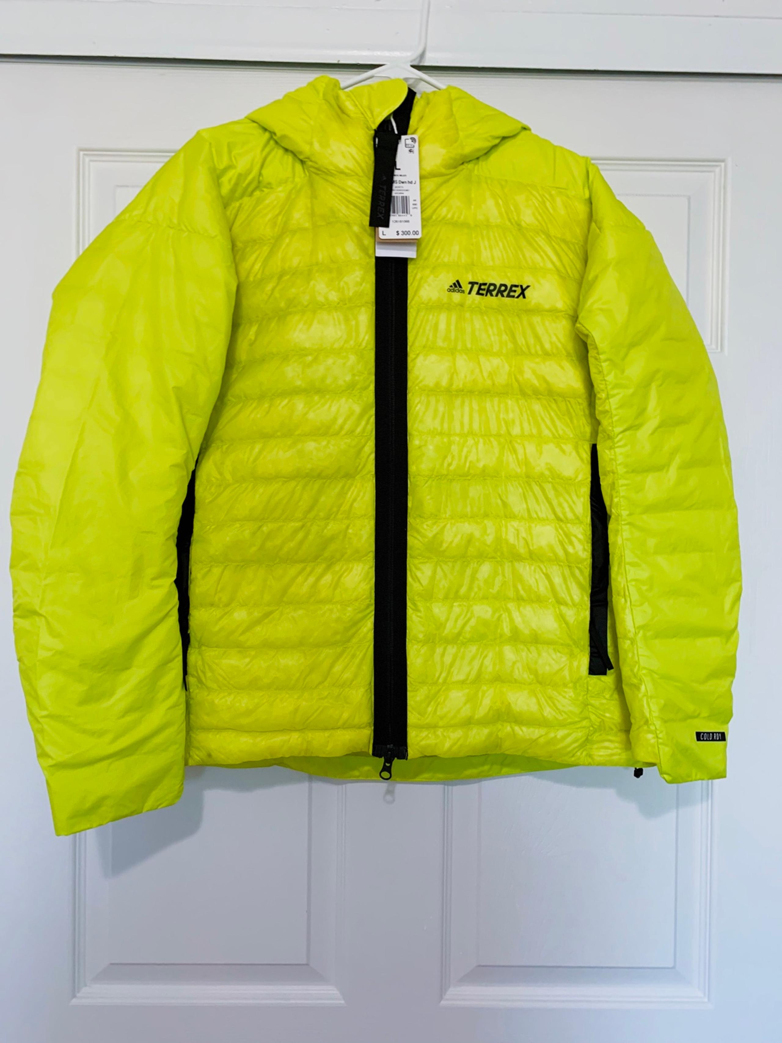 Nwt $300 adidas Terrex MySHELTER Down Hooded Jacket Acid Yellow size L Women