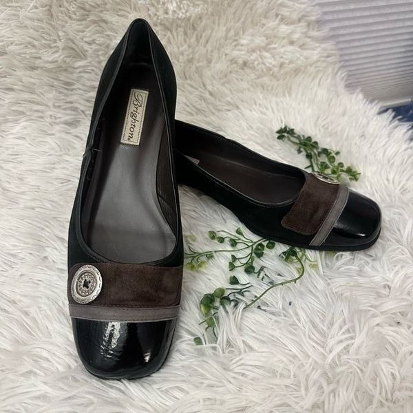 Brighton COCO Patent leather and Suede low heel Comfy Slip-on Pumps sz 10 M