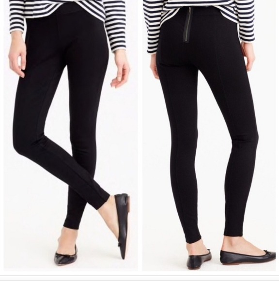 J. Crew Pixie Black Skinny Ponte Knit Pants Work Office Moto Leggings Size 10