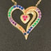 Gold Plated Over TR 925 Sterling Silver Multi-color CZ Heart Chain Necklace
