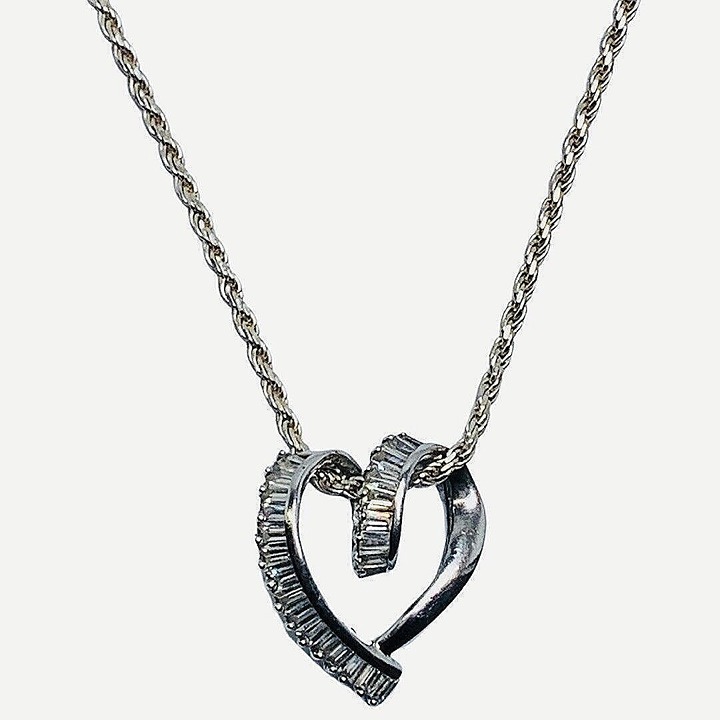 Italian Icy Crystal Open Heart Pendant Necklace 18 925 Sterling Silver Lovecore