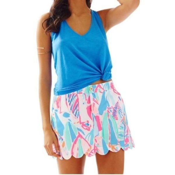 Lilly Pulitzer Colette Scalloped Skort Out to Sea Size 6 Zip Fly Womens