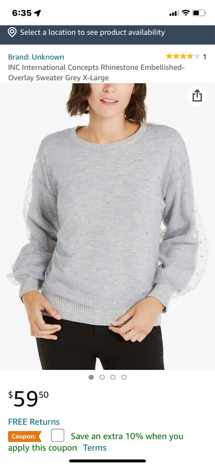 Inc sweater with rinstone size xxL new