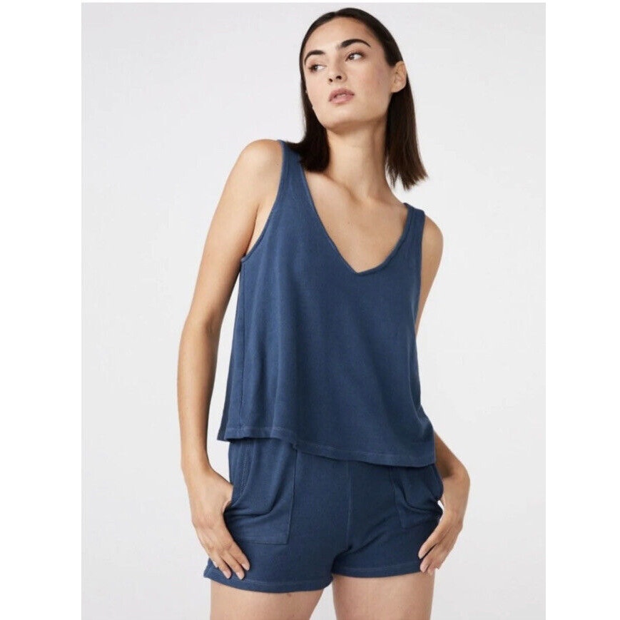 Monrow Supersoft Tank Romper in Blue Steel S NWT