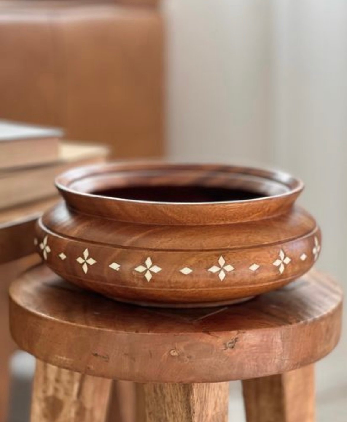 Vintage Wooden Bowl w/ bone inlay