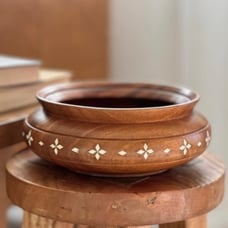 Vintage Wooden Bowl w/ bone inlay
