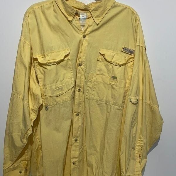 Columbia Men's Button-Down Multipocketed Long Sleeve Top Yellow Size XXL