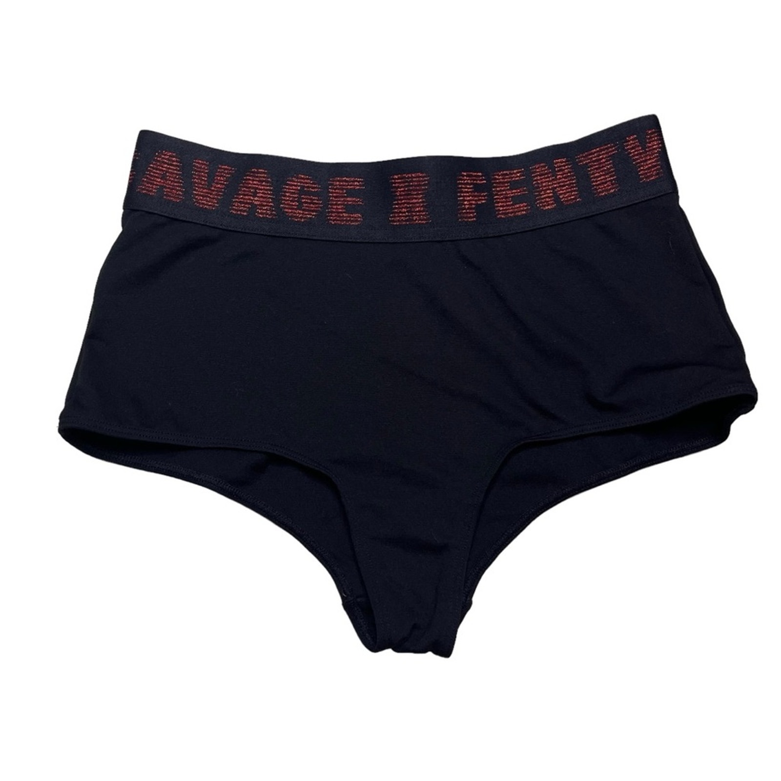 Savage X Fenty Forever Savage Booty Short Black Caviar Goji Berry Logo Size XS
