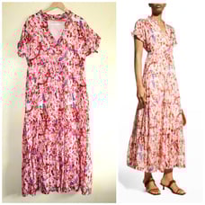 Marie Oliver Farah Tiered Ruffle Trim Dress Size XL Silk & Cotton V neck