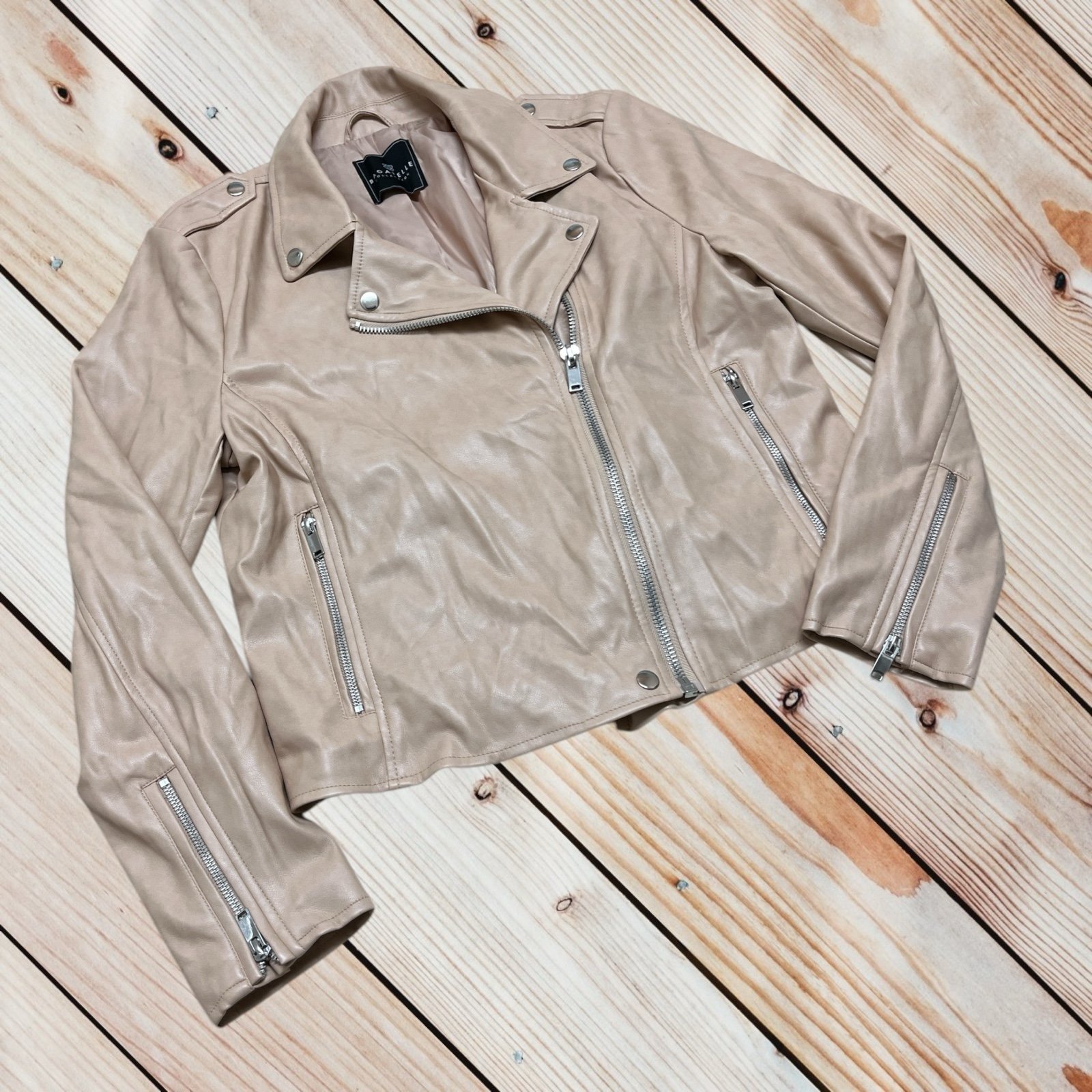 Bagatelle L cream/beige faux leather moto jacket