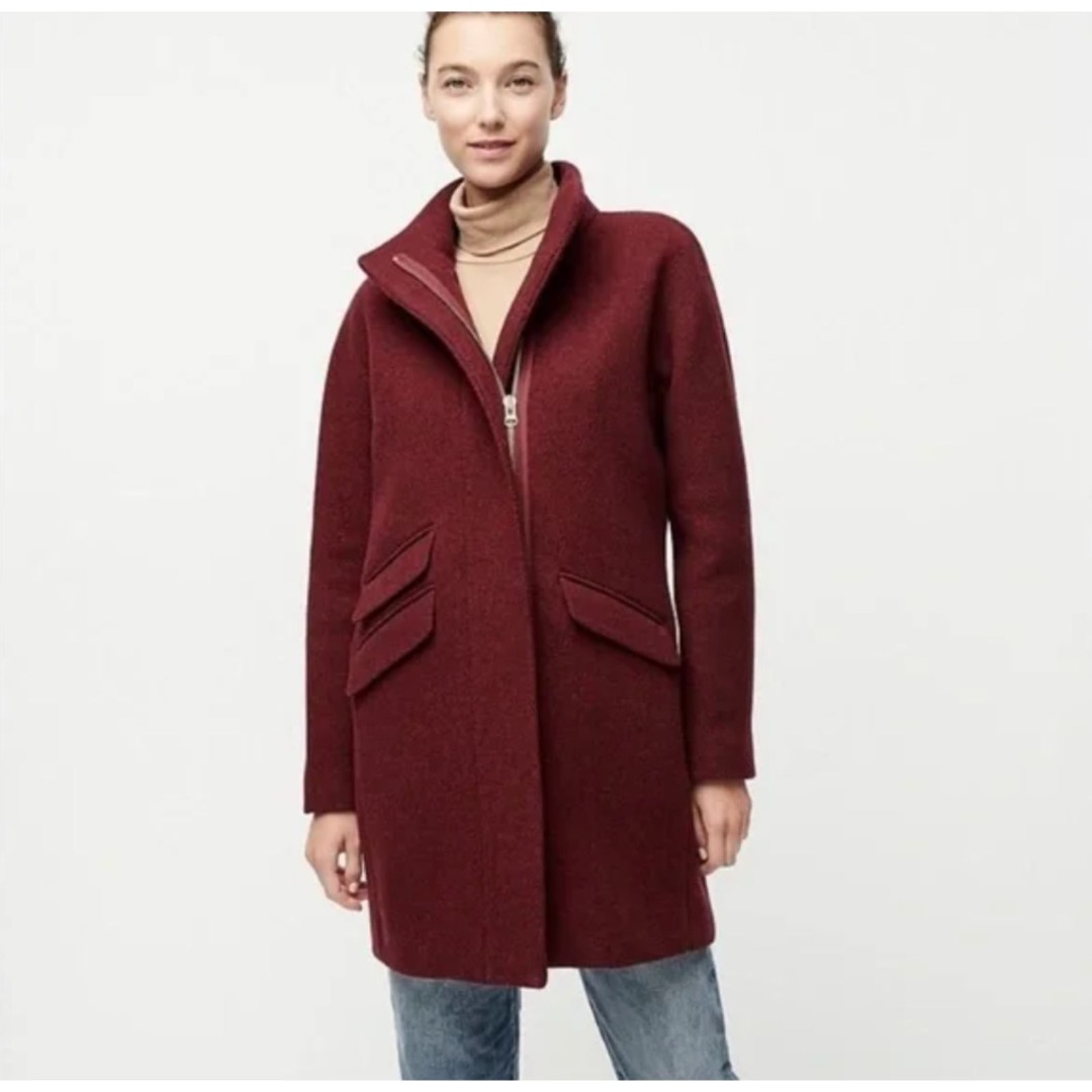 J.Crew Women's Wool Cocoon Coat, Italian Stadium Cloth by Nello Gori, Maroon 2P