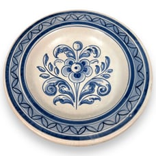 Vintage La Menora Pottery Bowl Pottery Blue Floral Pattern Round Glazed Spain