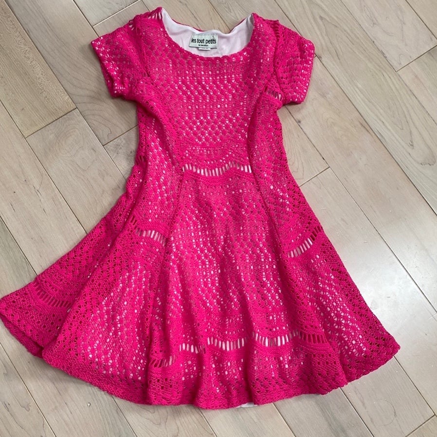 Les Tout Petits by Lois Letzt pink soft stretch crochet lace dress
