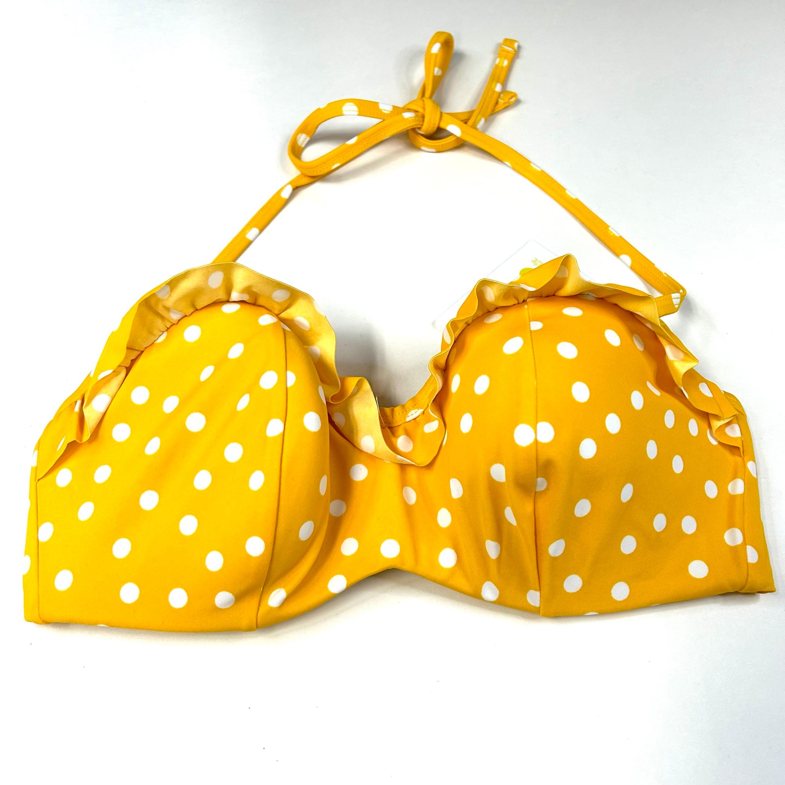 NEW Panache Swim 32D Betty Bandeau Bikini Top Yellow White Polkadots #2689