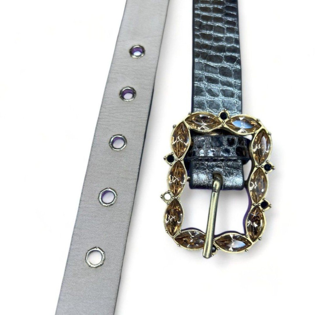 Vintage - New St. John Belt Large - Black & Silver Iridescent Snake Embossed