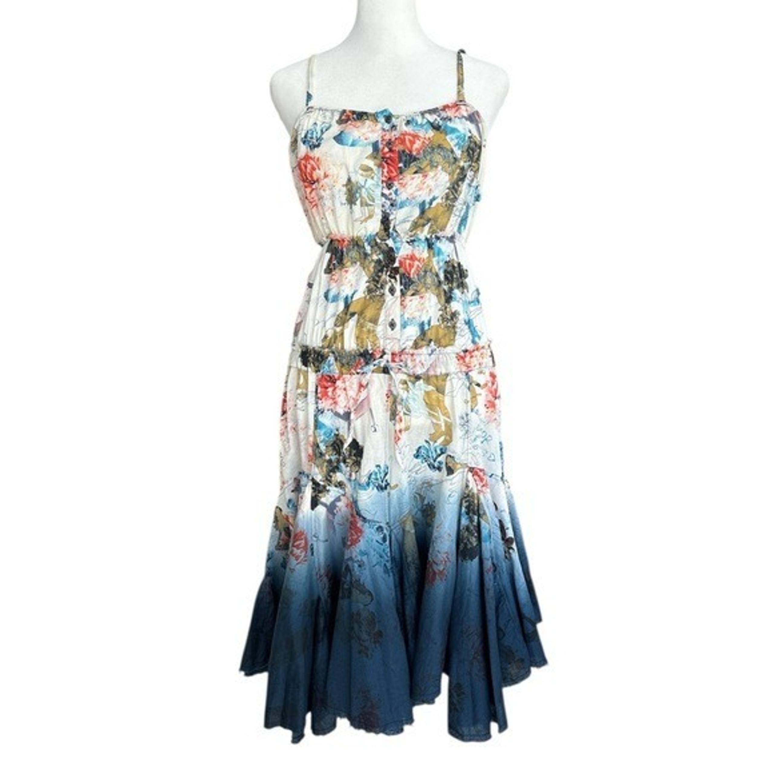 Desigual Vintage Cotton Summer Slip Poplin Flare Dress Blue/White S