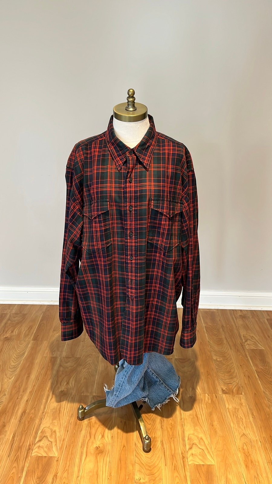 Polo by Ralph Lauren Woodsman work shirt red green navy Plaid Shirt XL