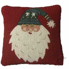 Chandler 4 Corners Laura Megroz Santa Claus Christmas Wool Hooked Pillow 17” Red