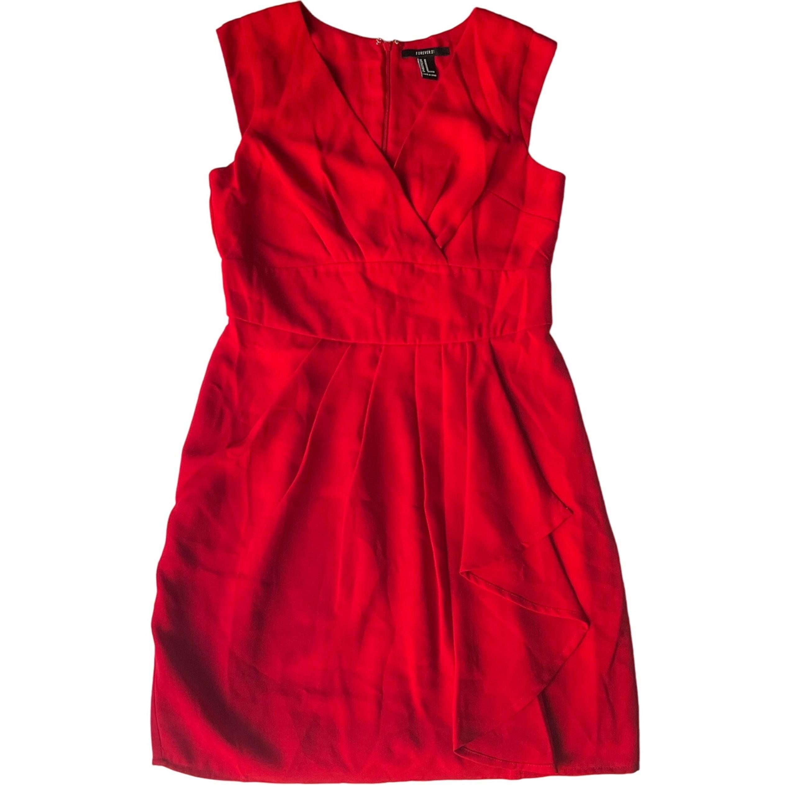Forever 21 Women’s Sleeveless V-neck Knee-length Dress size M,Red,Christmas Vibe