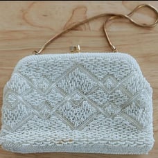 Beautiful 1950s-60s Vintage White Beaded Clutch Purse Made In Hong Kong