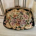 VINTAGE, NEEDLEPOINT HANDBAG. BLACK BACKGROUND WITH GORGEOUS DISPLAY OF FLOWERS