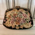 VINTAGE, NEEDLEPOINT HANDBAG. BLACK BACKGROUND WITH GORGEOUS DISPLAY OF FLOWERS