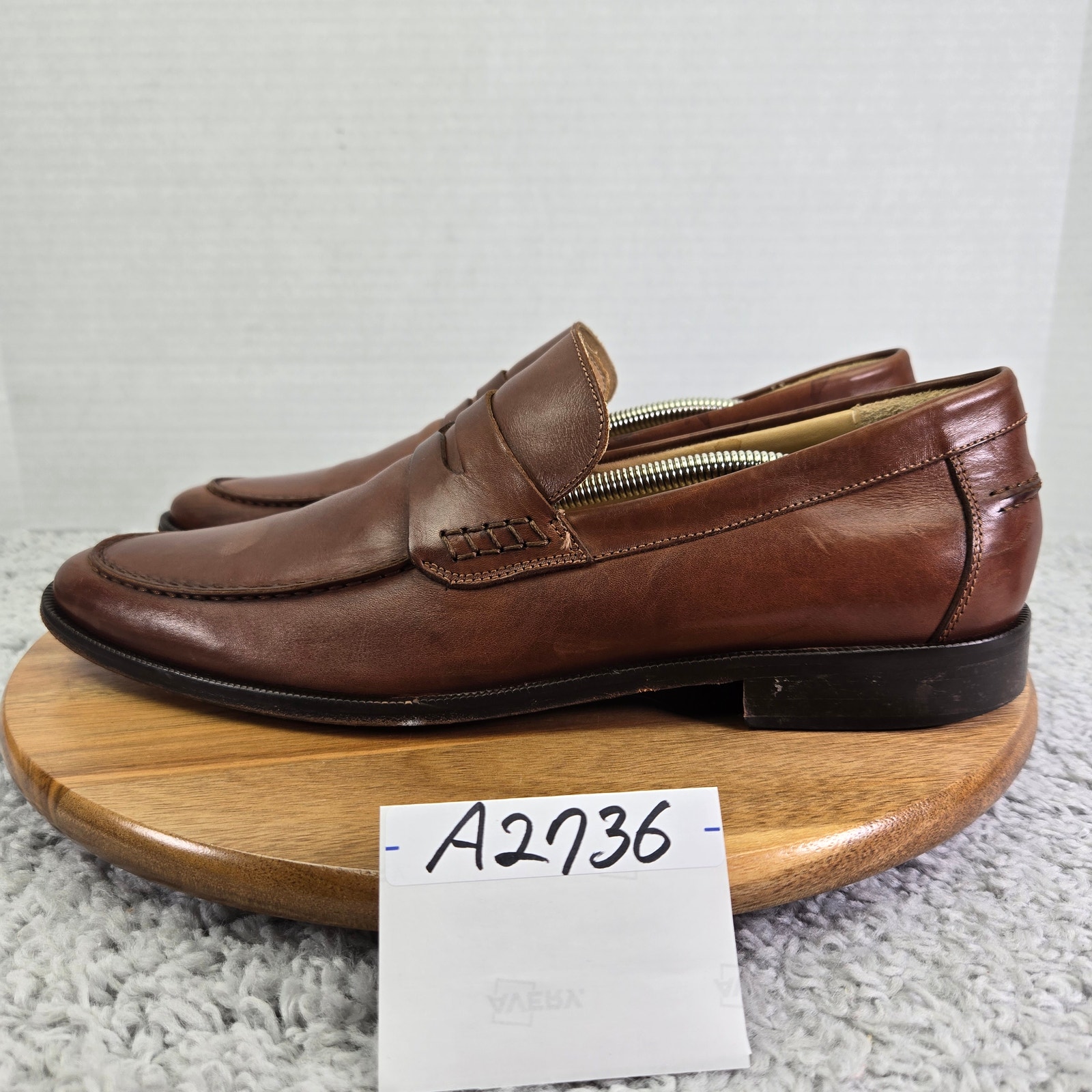 Saks Fifth Avenue Brown Leather Casual Office Apron Toe Penny Loafer Mens 9.5