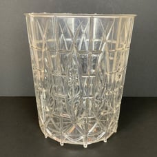 Vintage Round Clear Plastic Waste Basket With Intricate Textured Design