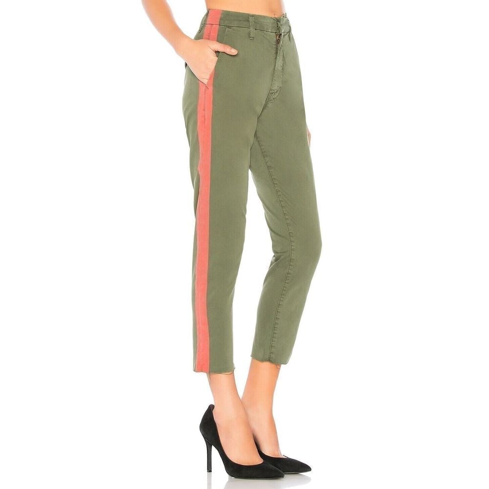 Mother Jeans Women 25 The Shaker Prep Ankle Fray in Fatigue & Red Crop USA Made